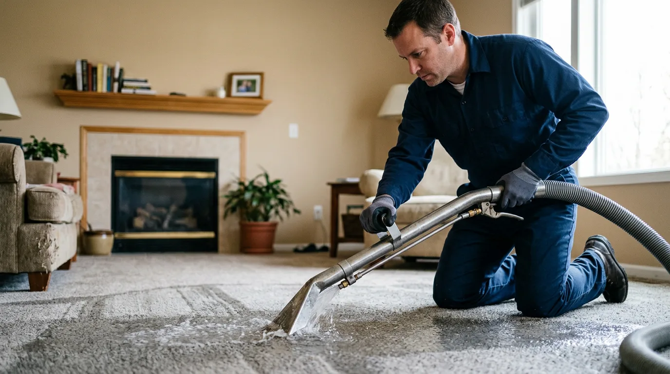 Water damage restoration technician working near Parma, OH